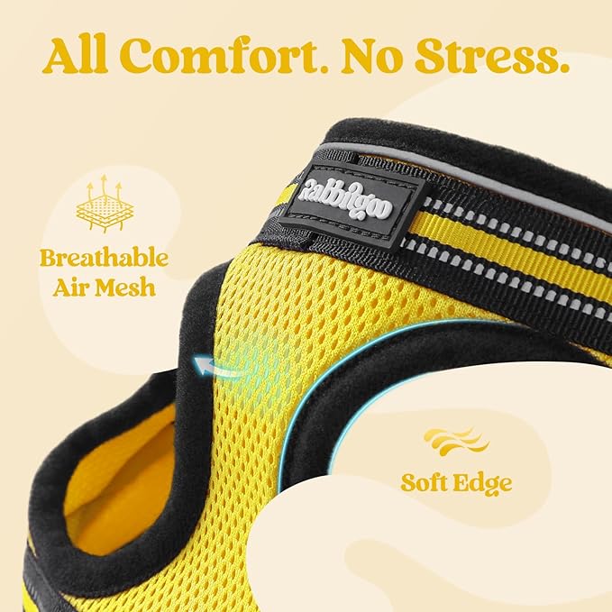 rabbitgoo Cat Harness and Leash Set for Walking Escape Proof, Adjustable Soft Kittens Vest with Reflective Strip for Cats, Comfortable Outdoor Vest, Bright Yellow, M