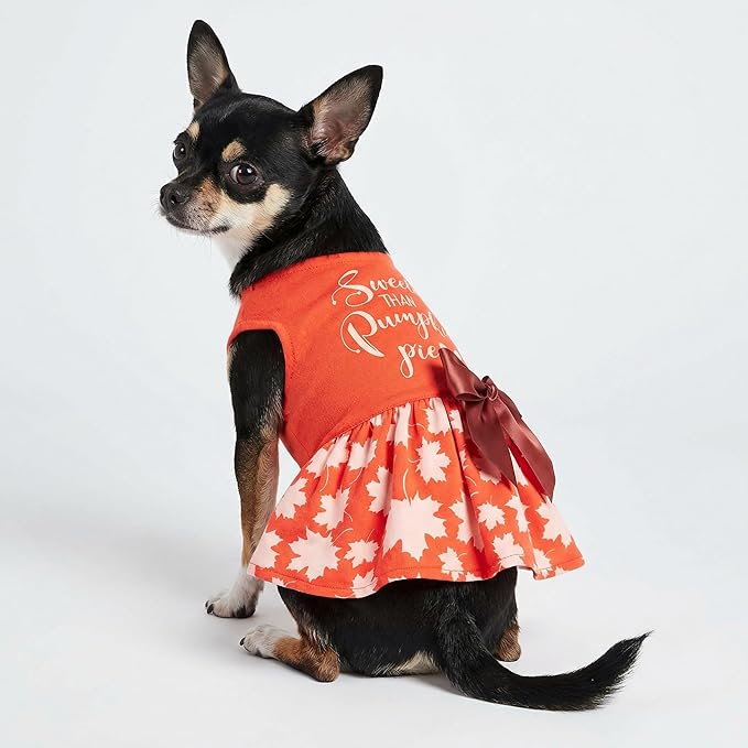Fitwarm Thanksgiving Sweeter Than Pumpkin Pie Dog Dress 100% Cotton Puppy Costumes Pet Clothes Holiday Girl One-Piece Doggy Outfits Tank Top Vest Dresses Cat Apparel Orange Small