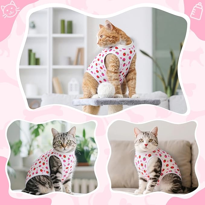 Coppthinktu Cat Recovery Suit Female Cats Onesie for Cats, Breathable Cat Surgery Suit for Surgical Abdominal Wounds Skin Diseases, Cute Kitten Spay Recovery Suit E-Collar Alternative Anti Licking