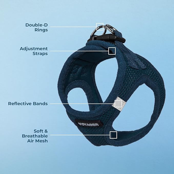 Best Pet Supplies Voyager Step-in Air Harness - All Weather Mesh, Reflective, No Pull Harness for Dogs, Cats - Secure with Hook & Loop Fastener, Buckle, Double D-Rings - Blue, XXS