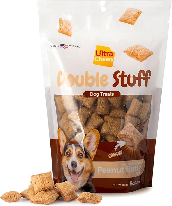 Ultra Chewy Double Stuff Peanut Butter - Crunchy Dog Treats with Creamy Filling - Made in USA - Irresistible Flavor - Ideal for Medium/Large Dogs - 2 Packs