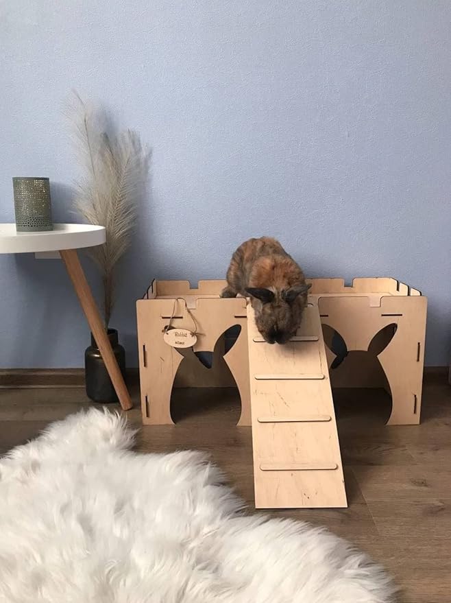 Bunny house with ladder, guinea pig house, rabbit furniture, bunny decoration, rabbit supplies, chinchilla house, pet bed, chinchilla (23.6x11x8.7 inch)