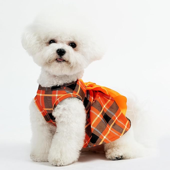 PUPTECK Plaid Fall Dog Dress Pet Apparel for Autumn with Cute Bowtie Puppy Clothes Outfit, Plaid, M