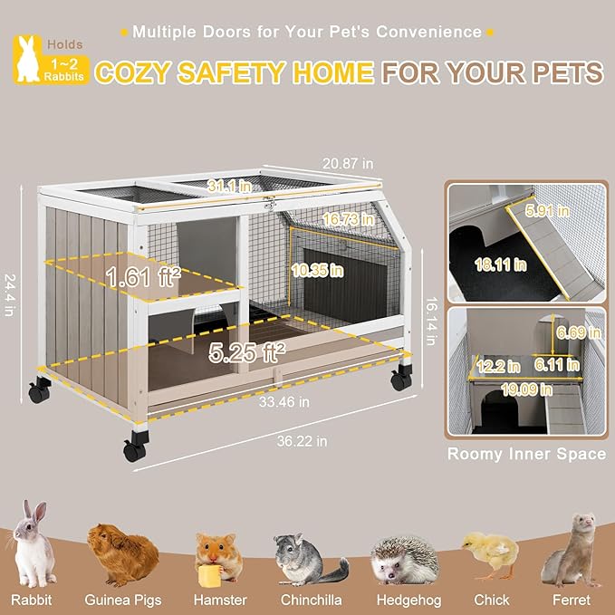 Ketive Rabbit Hutch Indoor - Weatherproof, Multi-Level, Easy Assembly, Lockable, and Comfortable