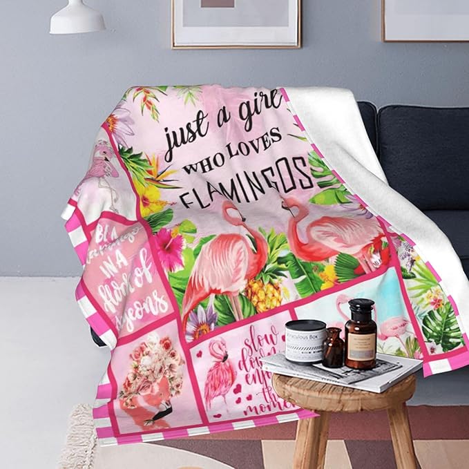 SweetFox Just A Girl Who Loves Flamingos Blanket, Flamingo Decor Throw Blanket Gifts for Girls Boys Lovers Super Warm Soft Plush Fleece Flannel Bedding Blankets for Kids Adults Men Women 80"X60"