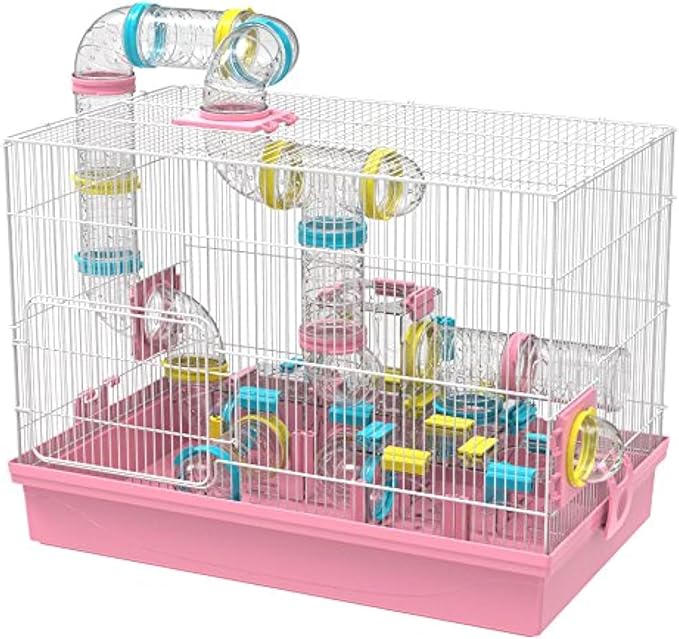 Large Hamster Cage & Habitat DIY 20''x12''x15'', with Tunnels Tubes Toys, for Gerbil Mouse Mice, Pink