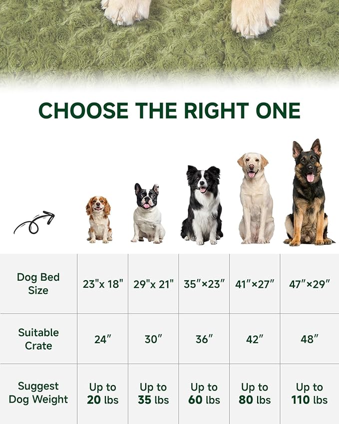 KSIIA Washable Dog Bed Comfy Dog Crate Pad Deluxe Plush Pet Bed Non-Slip Kennel Pad for Jumbo Dogs, 47" x 29", Green