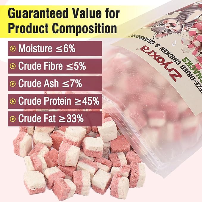 Freeze Dried Chicken Cat & Dog Treats with Cranberry, Natural Ingredient High Protein Training Treats or Food Topper, Rich in Antioxidants for Skin & Coat Health, Grain Free & Natura (1.75 Ounce)