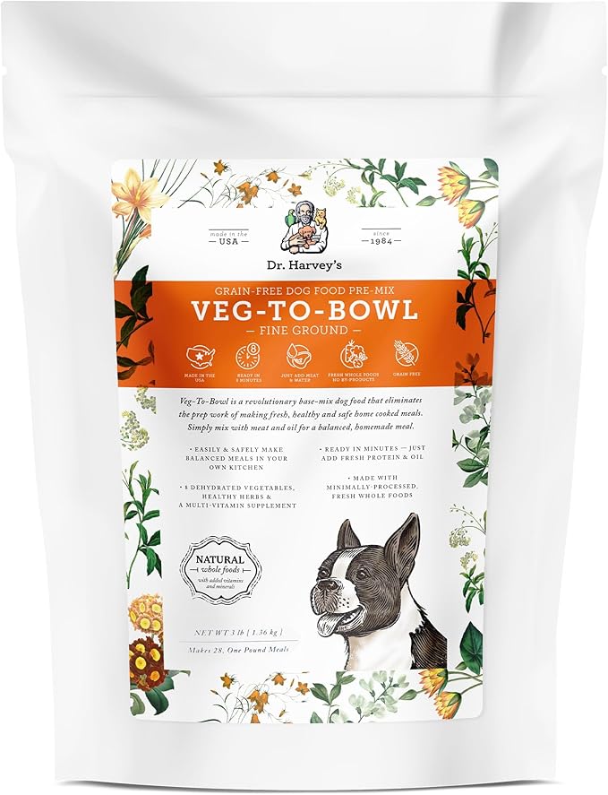 Dr. Harvey's Veg-to-Bowl Fine Ground Dog Food, Human Grade Dehydrated Base Mix for Dogs, Grain Free Holistic Mix for Small Dogs (3 Pounds)