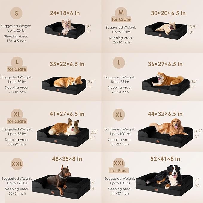 EHEYCIGA Orthopedic XL Dog Beds, Waterproof Memory Foam Dog Bed for Extra Large Dogs, Non-Slip Bottom and Egg-Crate Foam Big Pet Couch Bed with Washable Removable Cover, Black