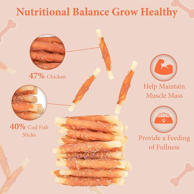 Annika Dog Treats Chicken Wrapped Cod Sticks – Natural, Single Ingredient Cod Dog Treats & Chicken Jerky for Dogs – Long Lasting Fish Chews for Small, Medium & Large Dogs, 11.6 oz