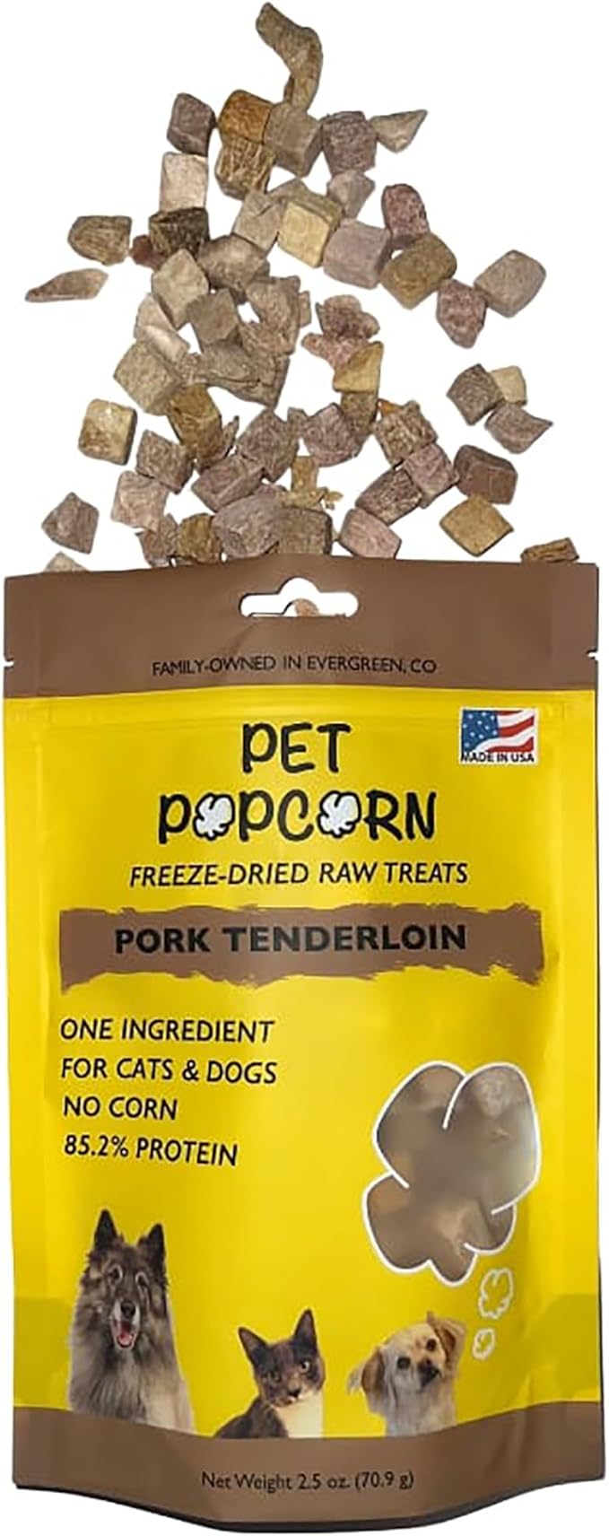 Freeze-Dried Raw Treats - Pork Tenderloin - 2.5oz Bag, Dog & Cat Snacks, Single Ingredient, Natural, Pet Food Topper, Protein‑Packed Meat
