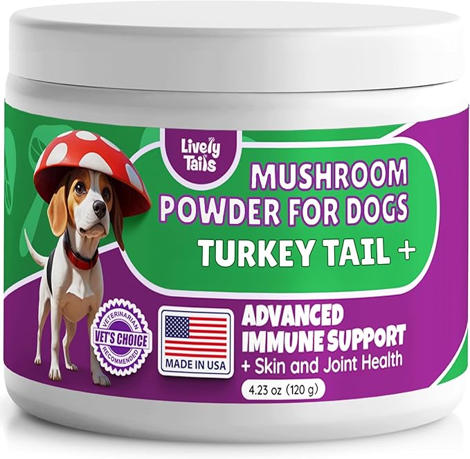 All-Natural Mushroom Powder for Dogs for Immunity, Cognition, Longevity, Bumps, and Lumps Support, Turkey Tail Mushroom for Dogs with Lion’s Mane, Reishi & Cordyceps, 4.25 oz Jar