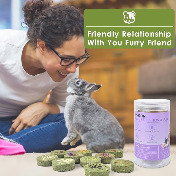 ERKOON 25 Pcs Timothy Hay Sticks and Cake,Rabbit Chew Toys for Teeth Timothy Grass Chew A Blocks Molar Sticks Rabbits Treats for Bunnies, Chinchilla Guinea Pigs, Gerbil, Hamster (25 Sticks+10 Cakes)