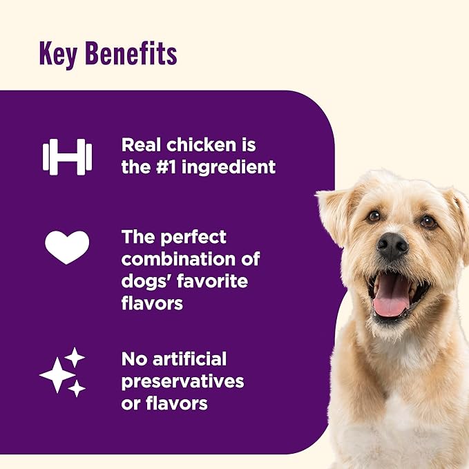 Nutrish Triple Delights Premium Dog Treats with Real Chicken, Bacon, and Peanut Butter, 4.5 oz. Pouch, Pack of 5