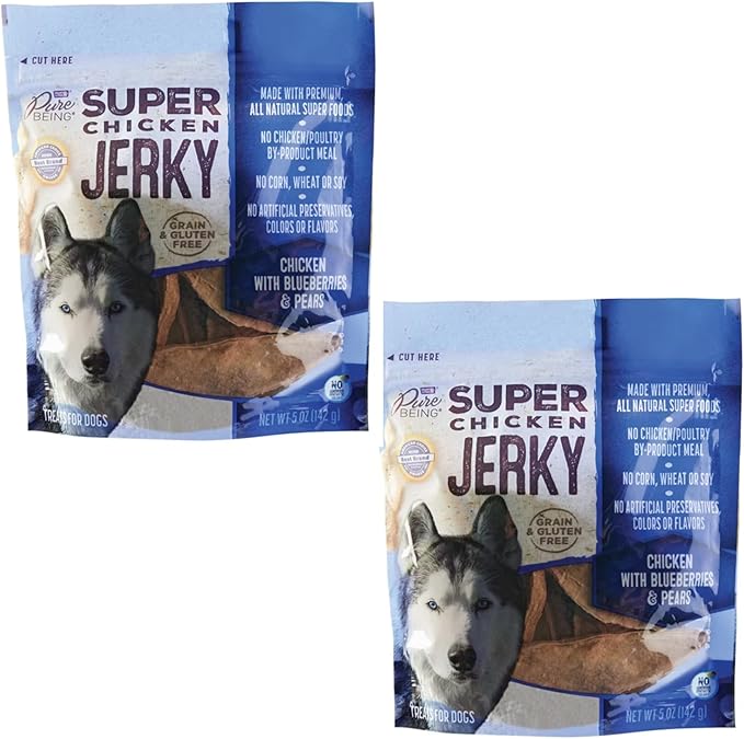 2-Pack Gourmet Super Jerky Dog Treats: Turkey w/Cranberries & Pomegranates + Chicken w/Blueberries & Pear | 5oz Each (2 Pack, 2 Chicken Flavor)
