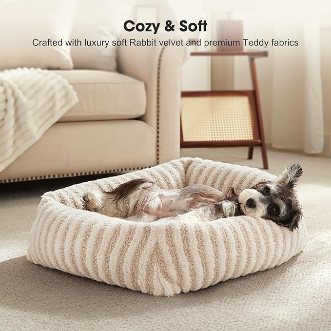MIXJOY Dog Bed Medium Size Dog, Washable Medium Dogs Bed with Removable Cover, Soft Rectangle Pet Ded Fluffy Plush Faux Fur Pet Bed with Anti-Slip Bottom, 30"x30"x8", White