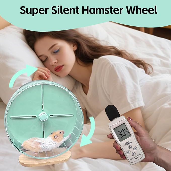Silent Hamster Exercise Wheel,10.2 Inch Quiet Spinner Syrian Hamster Running Wheel,Anti-Skid & Adjustable Stand for Gerbils, Rats, or Other Small Pets,Green