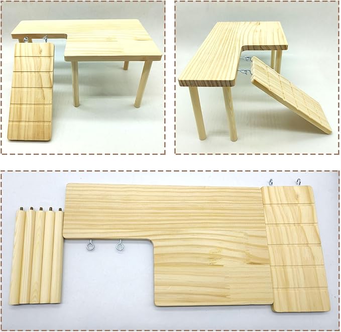 Wooden Hamster Platform with Ladder Rat Climbing Activity Playground Platform Cage Accessories Decor for Dwarf Syrian Hamster Gerbil Rat Mice (Left)