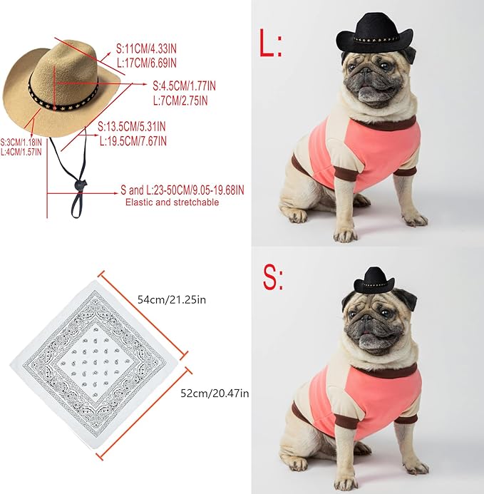Dog Cowboy Hat Cat Cowboy Hat Mini Cowboy Hat for Dogs Cat Pet Cowboy Costume with Bandana Scarf Holiday Halloween Pet Party Decoration (Khaki, Small)