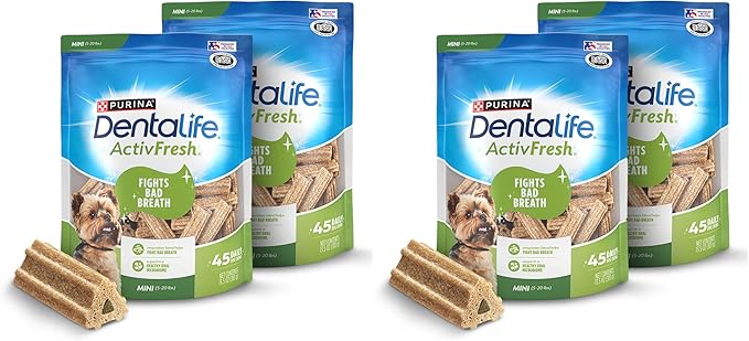 Dentalife ActivFresh Pack of 4 Dog Chews for Small Dogs, Dental Chews to Freshen Breath, Chicken Flavor, 13.5 oz. Each, 45 Each/90 Total - 45 Ct. Pouch