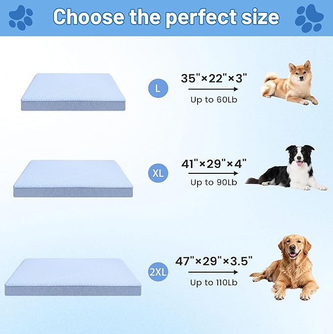 Cooling Dog Beds for Dogs, Orthopedic Memory Foam Dog Bed，Washable Pet Beds for Crate with Faux Fur Cover, Waterproof Lining (Blue, XX-Large: 50" x 34" x 5")