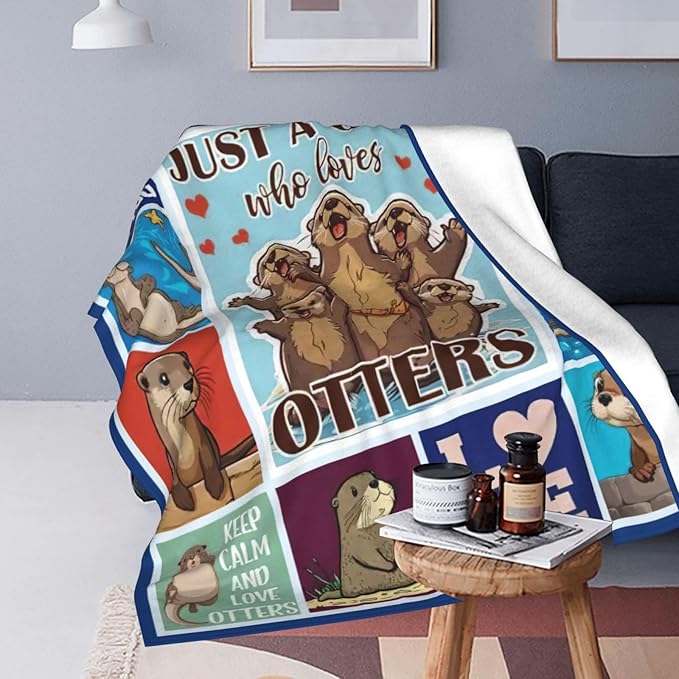 SweetFox Just A Girl Who Loves Otters Blanket, Otter Decor Throw Blanket Gifts for Girls Boys Lovers Super Warm Soft Plush Fleece Flannel Winter Bedding Blankets for Kids Adults Men Women 60"X50"