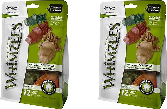 Whimzees 24 Count Medium Alligator Chews, Gluten Free Natural Dog Treats2