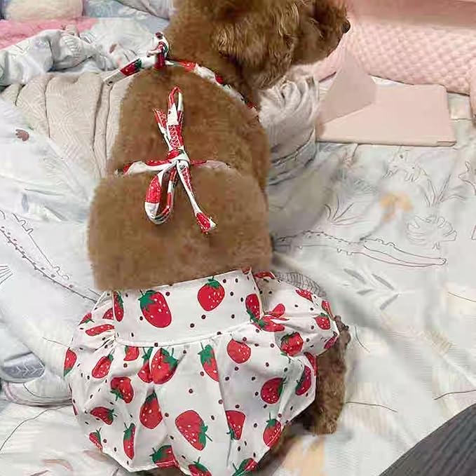 Junchl Small Dog Bikini,Summer Pet Swimsuit Puppy Bathing Dress Beach Clothes, Hawaiian Party Pet Costume Outfit for Puppy Cat Kitten Strawberry S