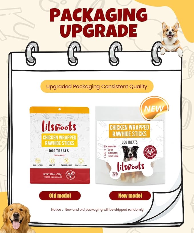 Chicken Wrapped Rawhide Sticks Dog Treats 10.6oz w/Taurine Rawhide Sticks Puppy Training Snacks Long Lasting Dog Chews Gluten Grain Free Dental Health Treats High Protein Low Fat