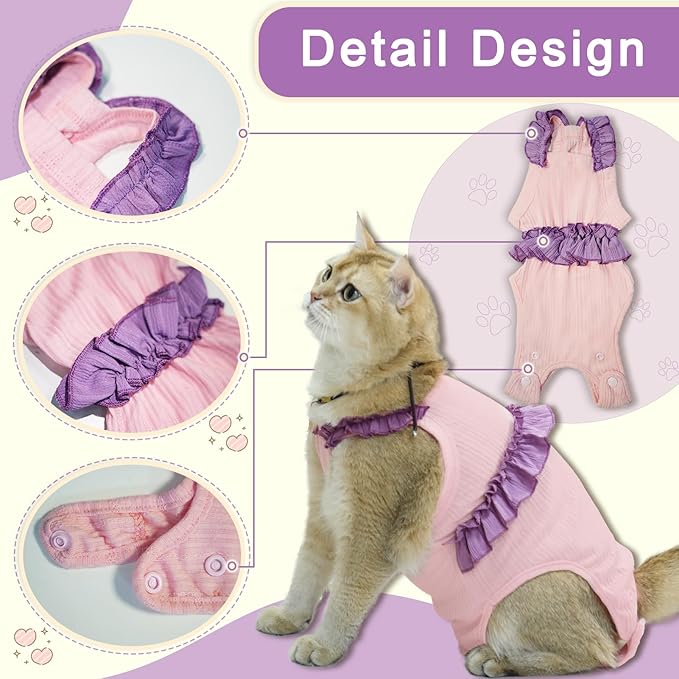 Cat Recovery Suit,Kitten Onesie After Surgery,E-Collar Alternative for Abdominal Wound and Skin Diseases,Soft Breathable Bodysuit After Spay（Purple-l）