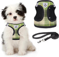 KOOLTAIL Dog Harness and Leash Set for Small Medium Dogs, Step in No Pull Soft Mesh Dog Harness Comfort Padded Pet Vest, Adjustable Reflective Easy Walking Puppy Cats Harness Training, Plaid Green XS