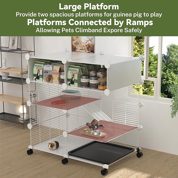 STILLCOVE C&C Guinea Pig Cages Indoor on Wheels, 3 Tier Ferret Cage Small Animal Hideout House with Drawer & Removable Tray, Pet Playpen Fence for 1-3 Hamster Rat Chinchilla Hedgehog