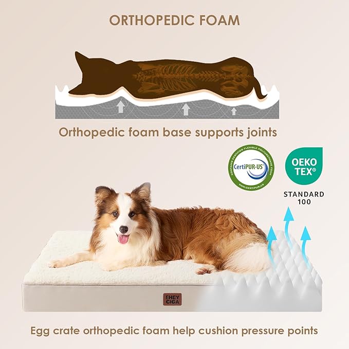 EHEYCIGA Orthopedic Dog Beds for Large Dogs with Removable Washable Cover, Camel, 36x27