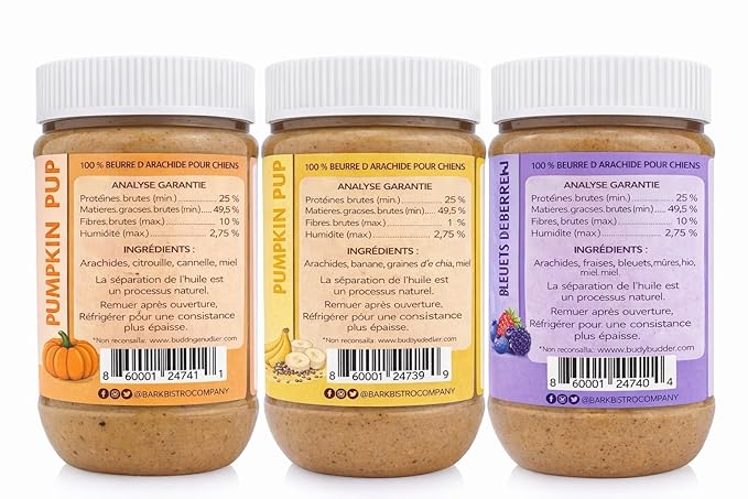 Bark Bistro Company, Superberry Snoot + Barkin Banana + Pumpkin Pup, 100% Natural Dog Peanut Butter, Healthy Dog Treats - Made in USA (Set of 3 / 17oz)