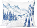 Pillow Case Ski Mountains Exciting Outdoors Sport with Skateboard in Winter Season Soft Decorative Set of 2,Square Home Decor Pillow Covers for Sofa Bedroom Car Couch 18X18 Inch