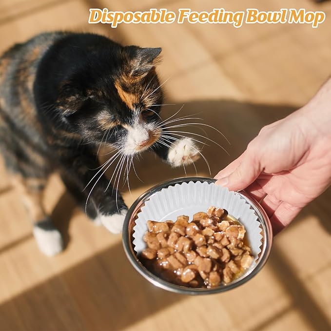 1000 Pcs Bulk Large Pet Disposable Feeding Bowls Liner Cat Food Bowls Paper Liner Pets Disposable Feeding Bowl Small Paper Cat Plates for Small Dogs Cats Dish Bowl(White)