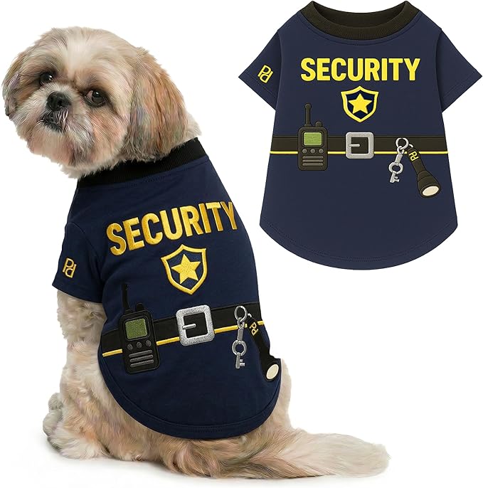 Parisian Pet Dog Security Woofficer Shirt - Embroidered Pet Vest - 100% Cotton & Polyester Doggy Shirt - Lightweight Pet Clothes - Sleeved Puppy Costume - Funny Shirts for Medium Dogs - M