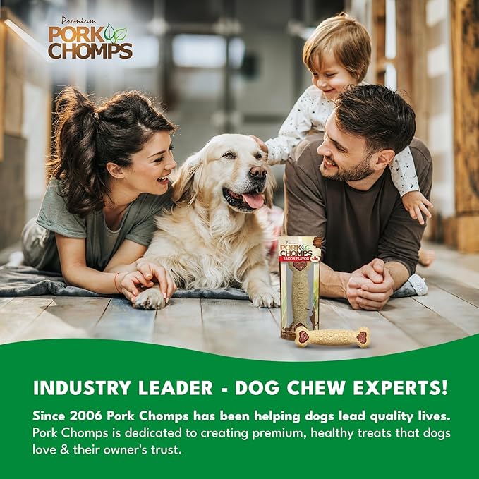 Pork Chomps Dog Chew, 7-inch Crunchy Bone, Bacon Flavor, 1 Count