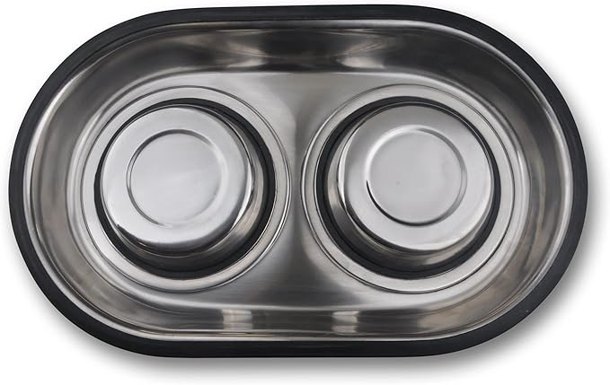 Van Ness Pets Stainless Steel Large Double Dish Dog Food And Water Bowl, 64 OZ, Wide No-Tip Base