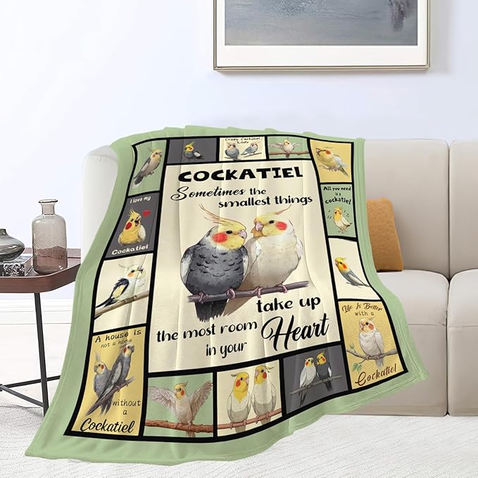 Parrot Bird Throw Blanket Cute Cockatiel Stuff Gifts for Kids Girls Boys Adults Women Men Soft Cozy Warm Plush Fluffy Fuzzy Fleece Blanket Decor 60''X80''