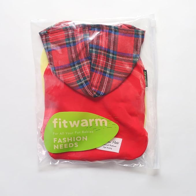 Fitwarm Tartan Plaid Dog Hoodie, Dog Clothes for Small Dogs Girl Boy, Pet Sweatshirt with Hood, Cat Winter Outfit, Red, Green, XS