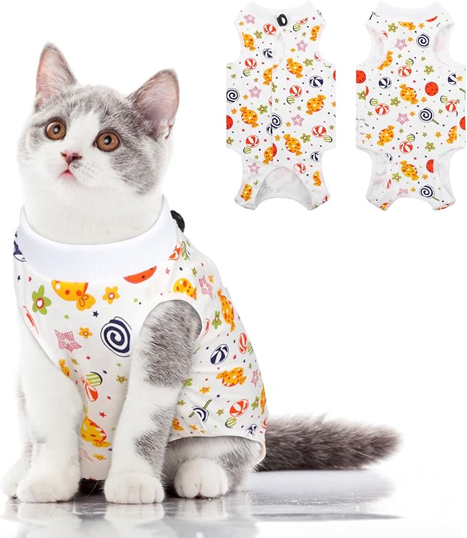 Cat Recovery Suit, Kitten Surgical Full Bodysuit for Abdominal Wound Protector Anti Licking After Surgery, Professional Bandages Cone E-Collar Alternative for Small Male & Female Pets
