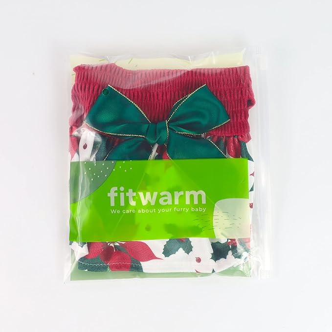 Fitwarm Christmas Poinsettia Flower Dog Turtleneck Dress, Holiday Clothes for Small Dogs Girl, Pet Festive Outfit, Red, White, Small