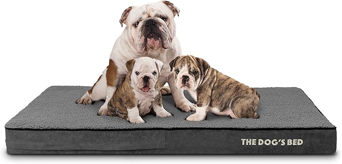 The Dog’s Bed Orthopedic Memory Foam Dog Bed for XL Dogs, Waterproof Washable Cover, Anti-Slip Base, Calming Surface – CertiPUR-Certified Foam, Grey Plush, 4 Inch Thick