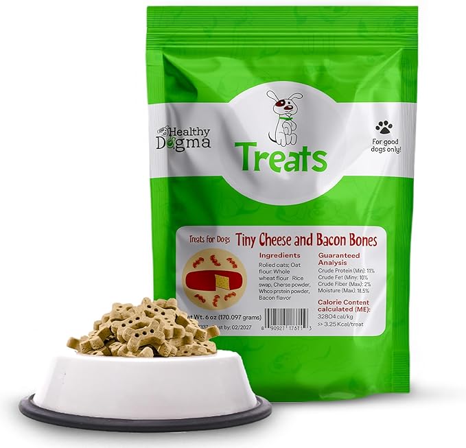 Healthy Dogma Cheese & Bacon Dog Treats | Savory Cheese & Bacon Flavor Tiny Bones | All-Natural, Wholesome Ingredients | Tasty & Nutritious Dog Snacks (6 oz)