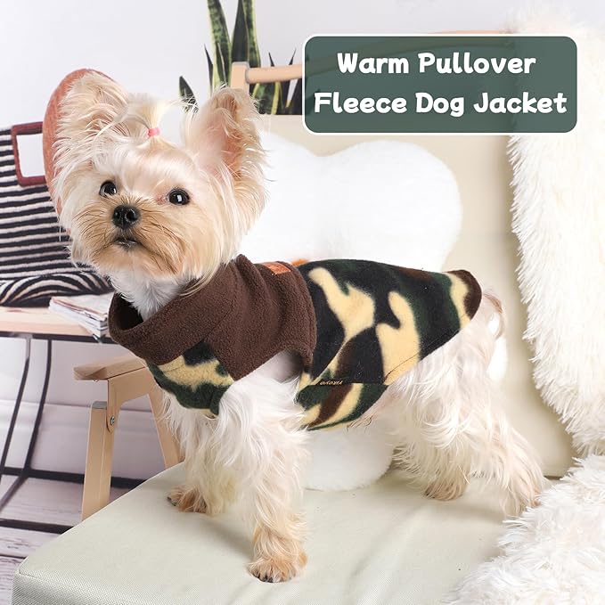 DaFuEn Dog Sweater, Dog Fleece Vest Winter Coat for Boy Girl, Pet Clothes Pullover, Soft Stretchy Puppy Sweater, Yorkie Teacup Chihuahua Jacket (Camouflage, XXS)