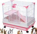 Pink Large Deluxe Indoor Outdoor Guinea Pig Chinchilla Ferret Squirrel Hedgehog Kitten Rabbit Bunny Hutch House Critter Habitat Easy Pull Out Clean 2-Inch Deep Tray with Rolling Casters