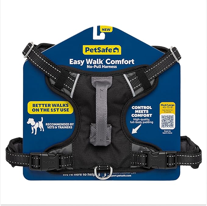 PetSafe Easy Walk Comfort No-Pull Dog Harness Full-Body Padding - Better Walks on the First Use - 5 Points of Adjustment Medium/Large, Black