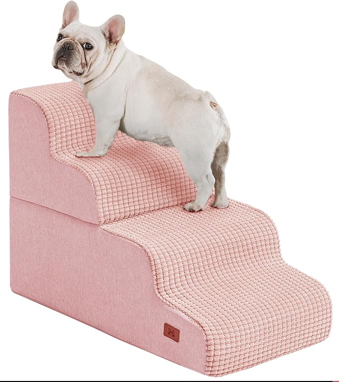 ABCPET Dog Step for Bed, Dog Stair 4-Step 35D Pet Stair 19.7" H for High Bed or Sofa Non-Slip Balanced Pet Step Indoor, Pink